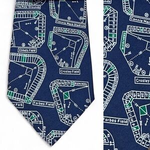 Navy Blue MLB Stadium Ballparks Blueprint Seating Chart Silk Tie
